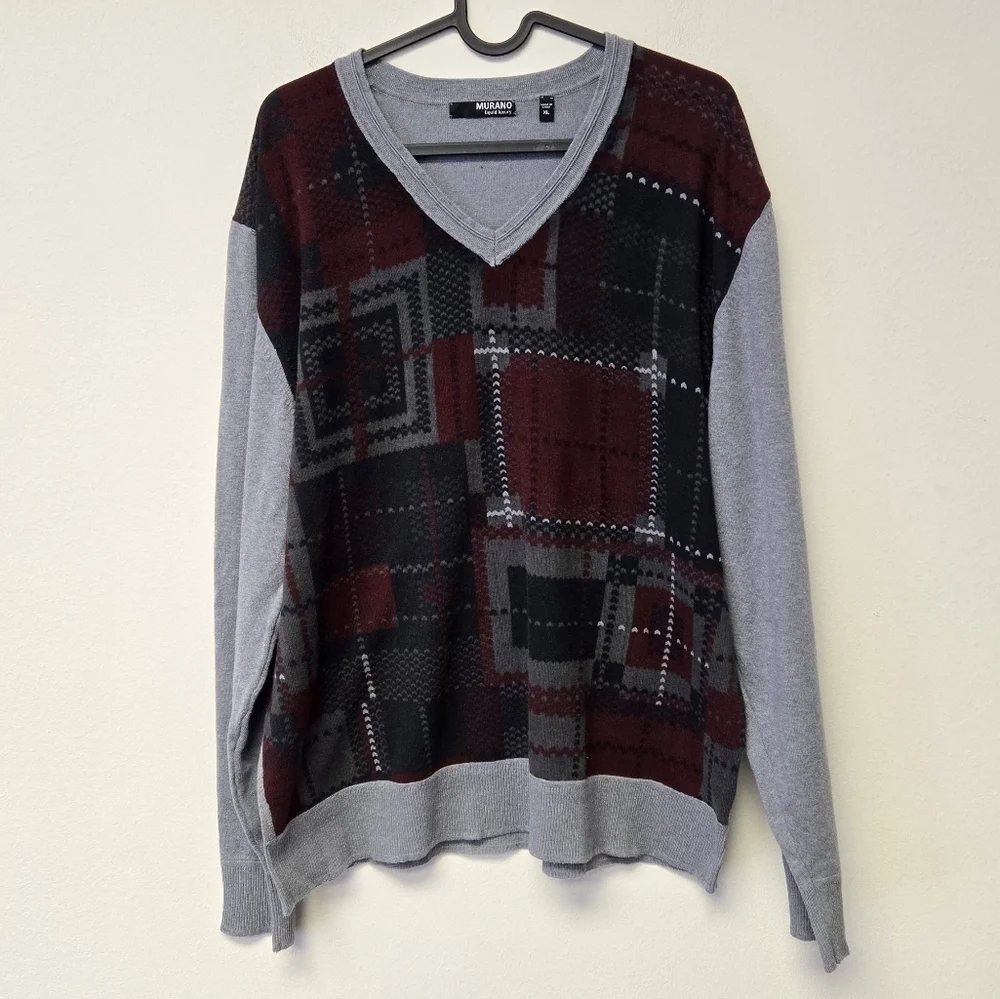 Murano Liquid Luxury Print Sweater Gray Red XL